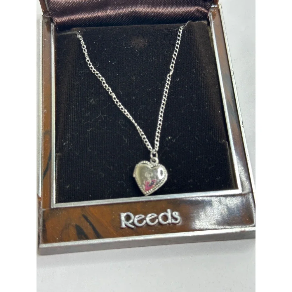 VTG Reeds Sterling Silver Heart Locket Necklace Original Box 16